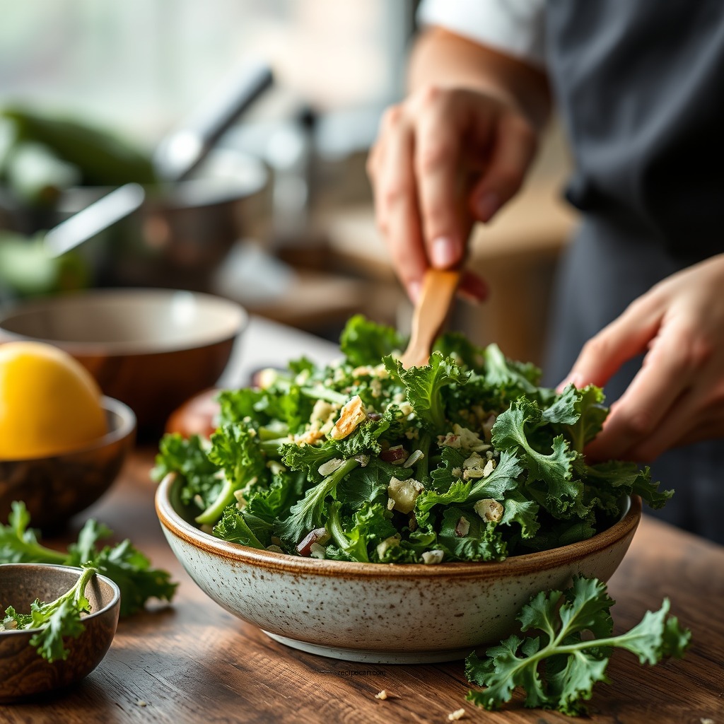 Preparing the Kale - lemon garlic kale salad recipe