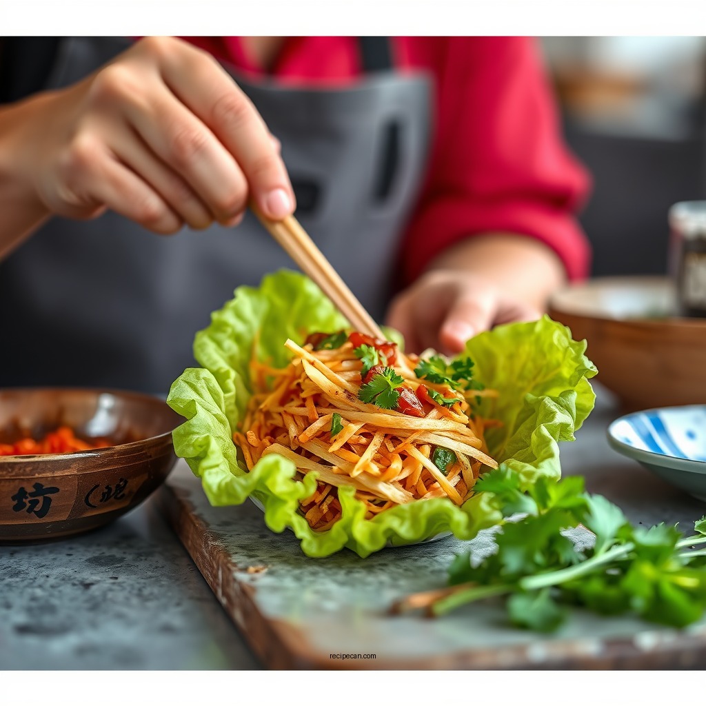 Preparing the Filling - lettuce wrap recipe pf chang