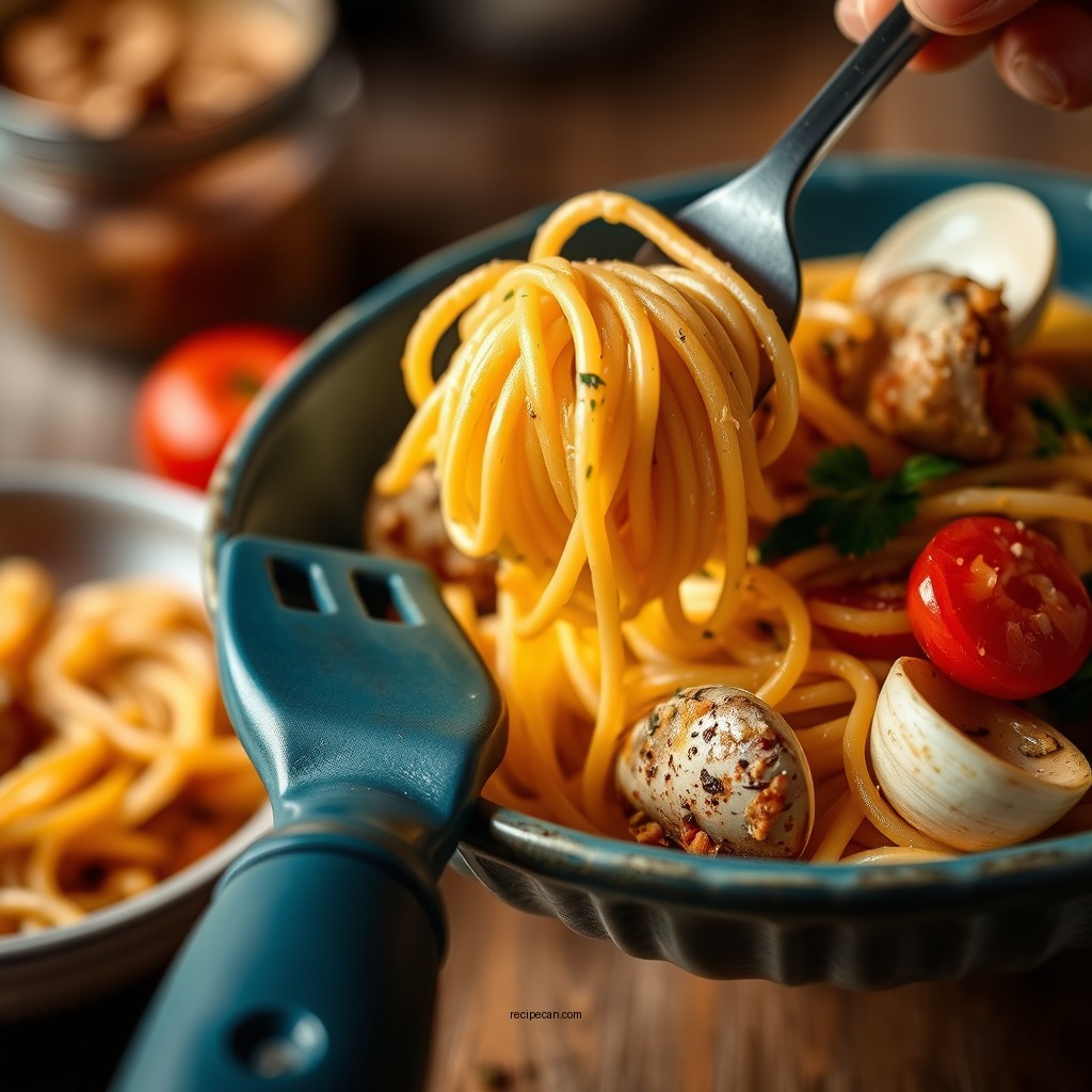 Cooking the Pasta - linguine and clam sauce recipe
