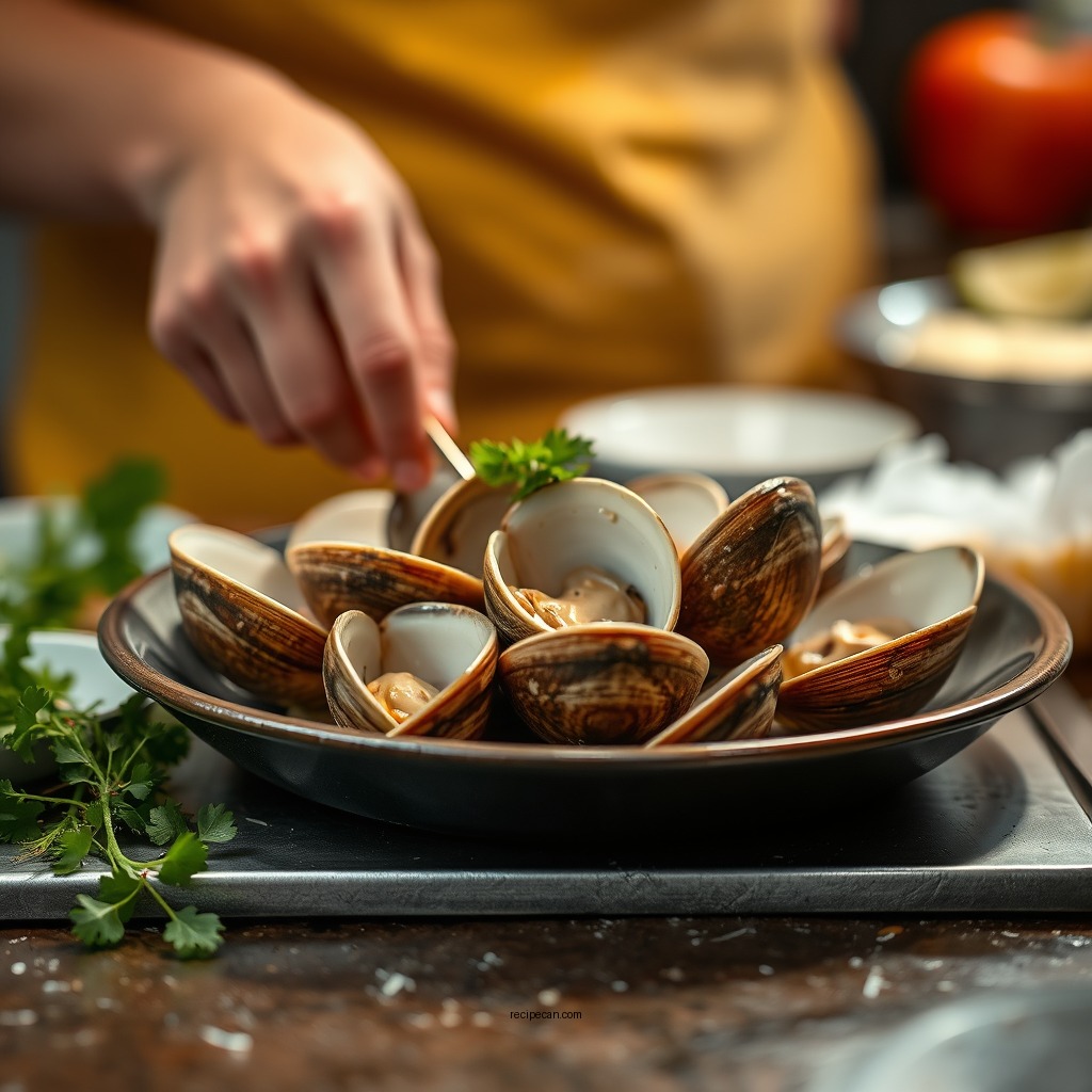Preparing the Clams - linguine and clam sauce recipe