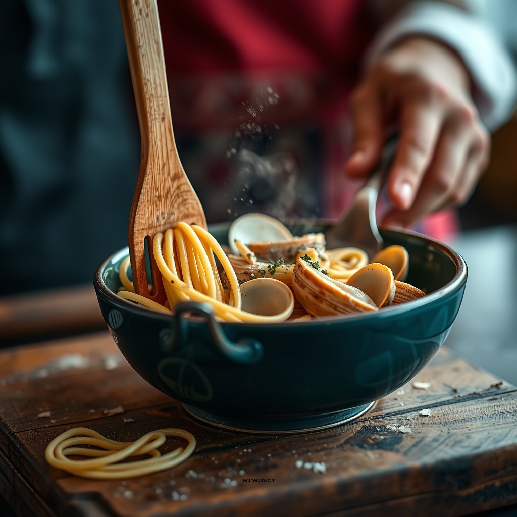 Cooking the Linguine - linguine with clam sauce recipe
