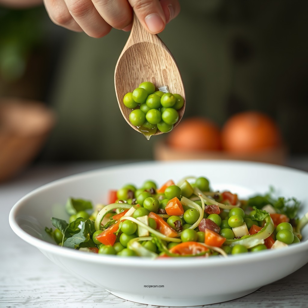 Mixing the Salad - luby's green pea salad recipe