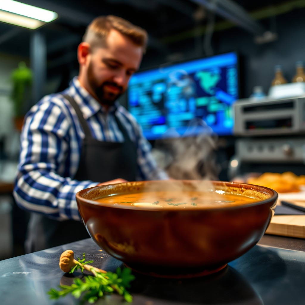 Cooking the Soup Base - maitake soup recipe