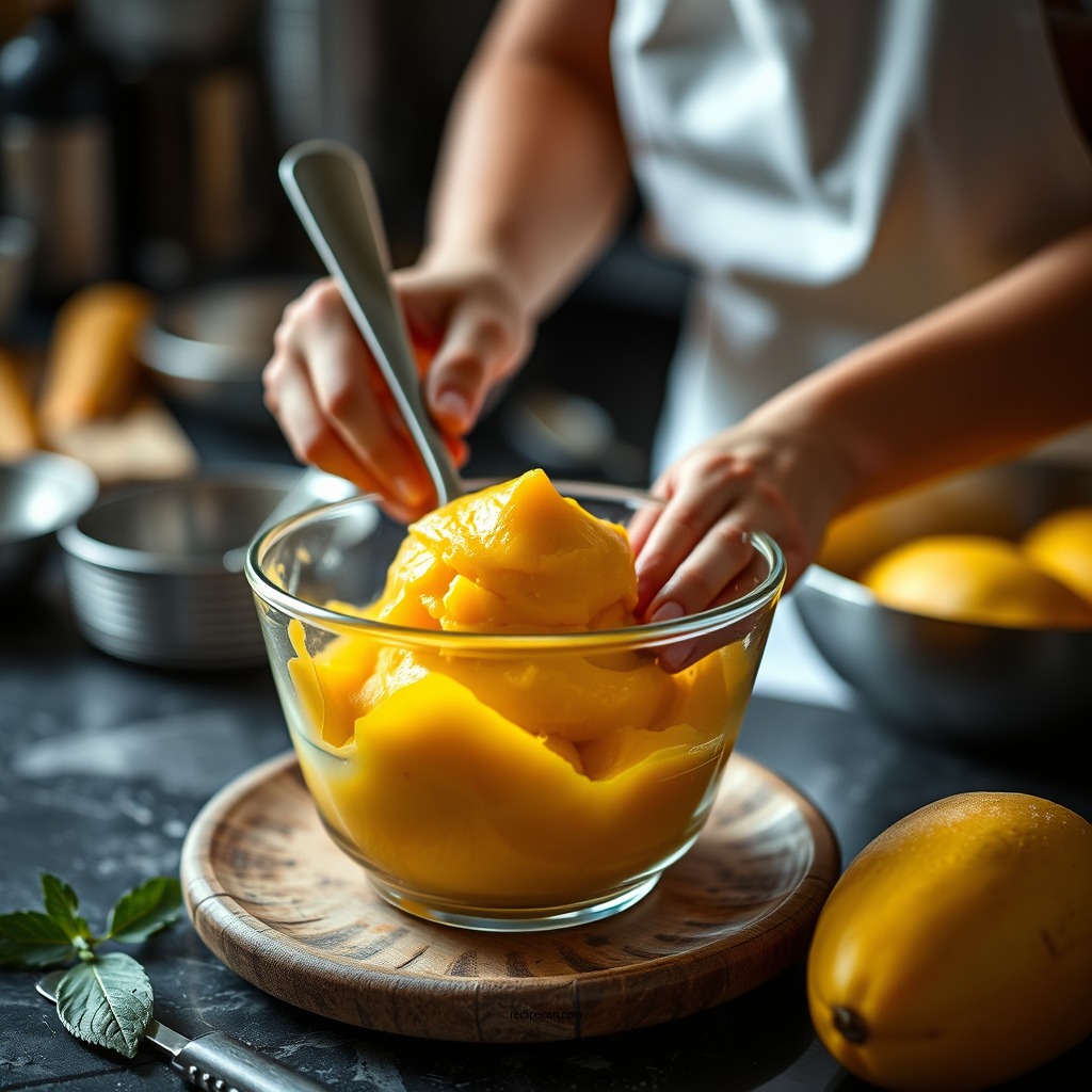 Preparing the Mango Puree - mango ice cream recipe for ice cream maker