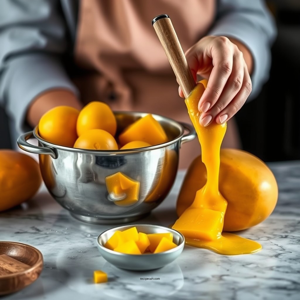 Preparing the Mango Puree - mango mousse cake recipe