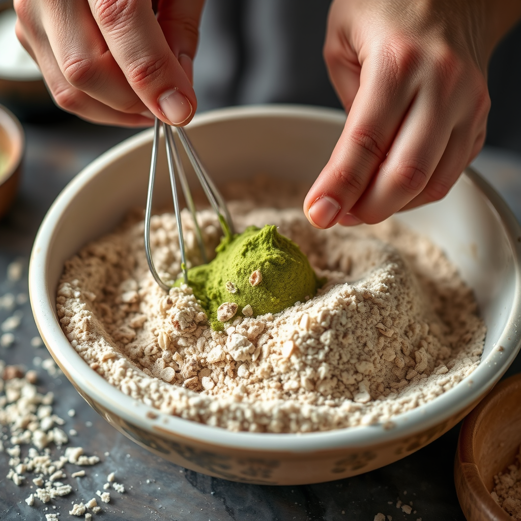 Mixing the Dry Ingredients - matcha cookies recipe