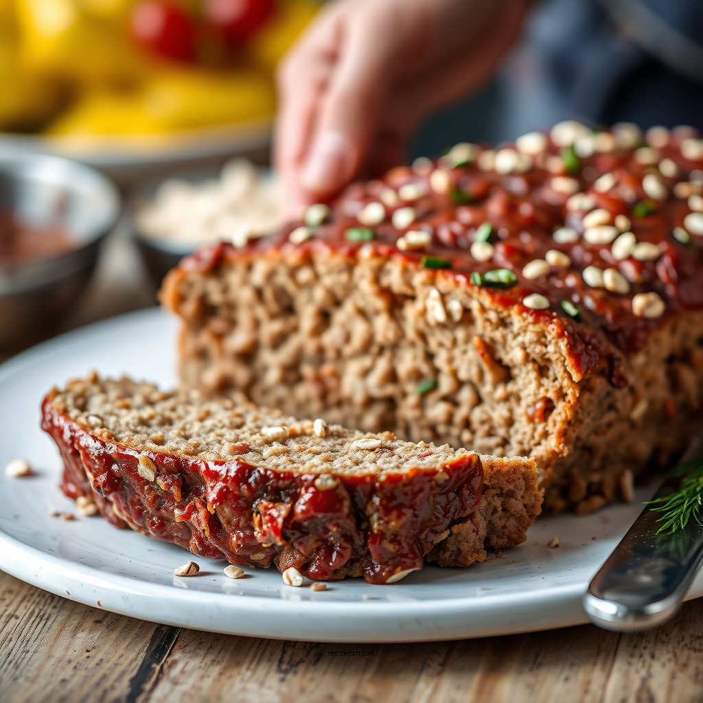 Baking the Meatloaf - meatloaf recipe made with quaker oats
