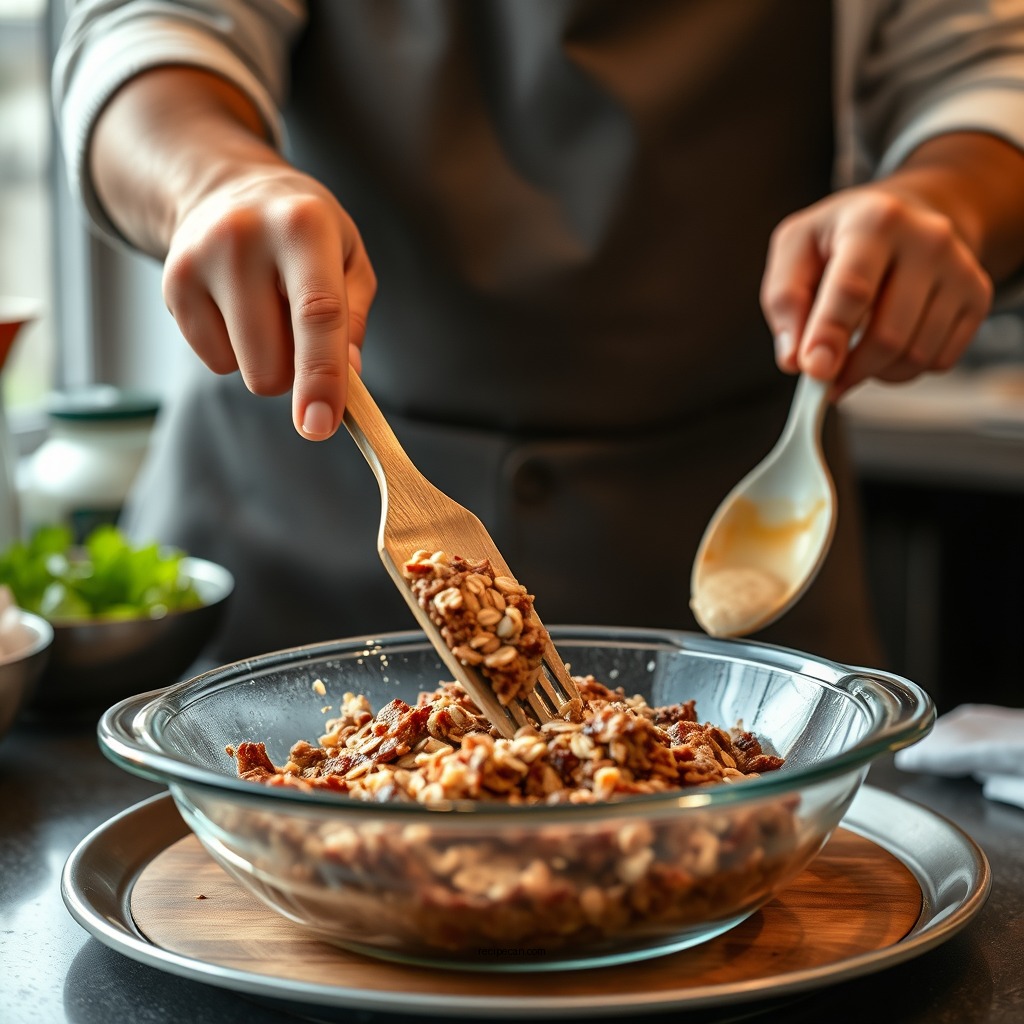 Preparing the Meatloaf Mixture - meatloaf recipe made with quaker oats