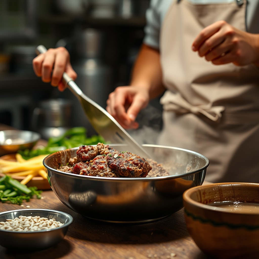 Preparing the Meat Mixture - meatloaf recipe using quaker oats