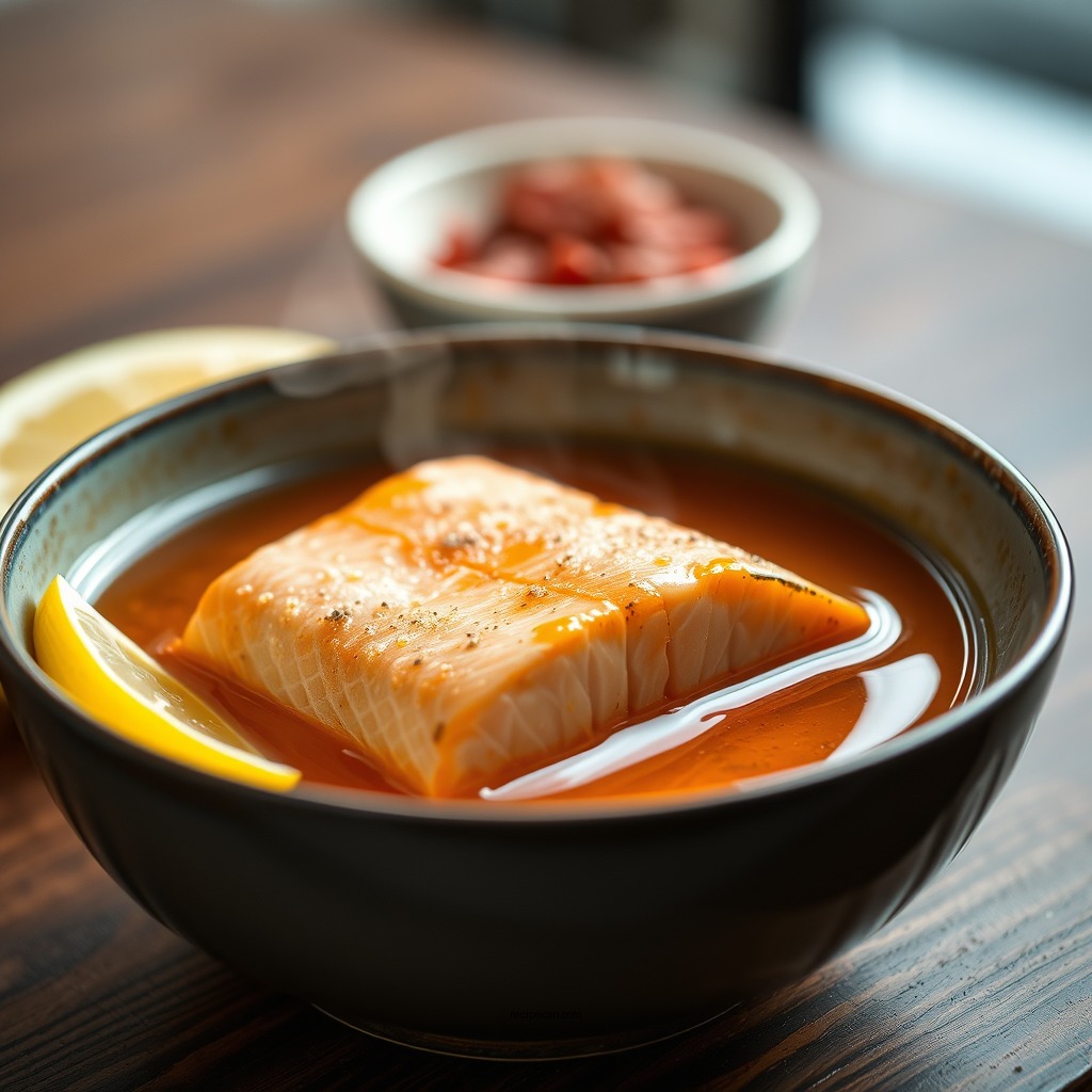 Cooking the Salmon - miso salmon soup recipe