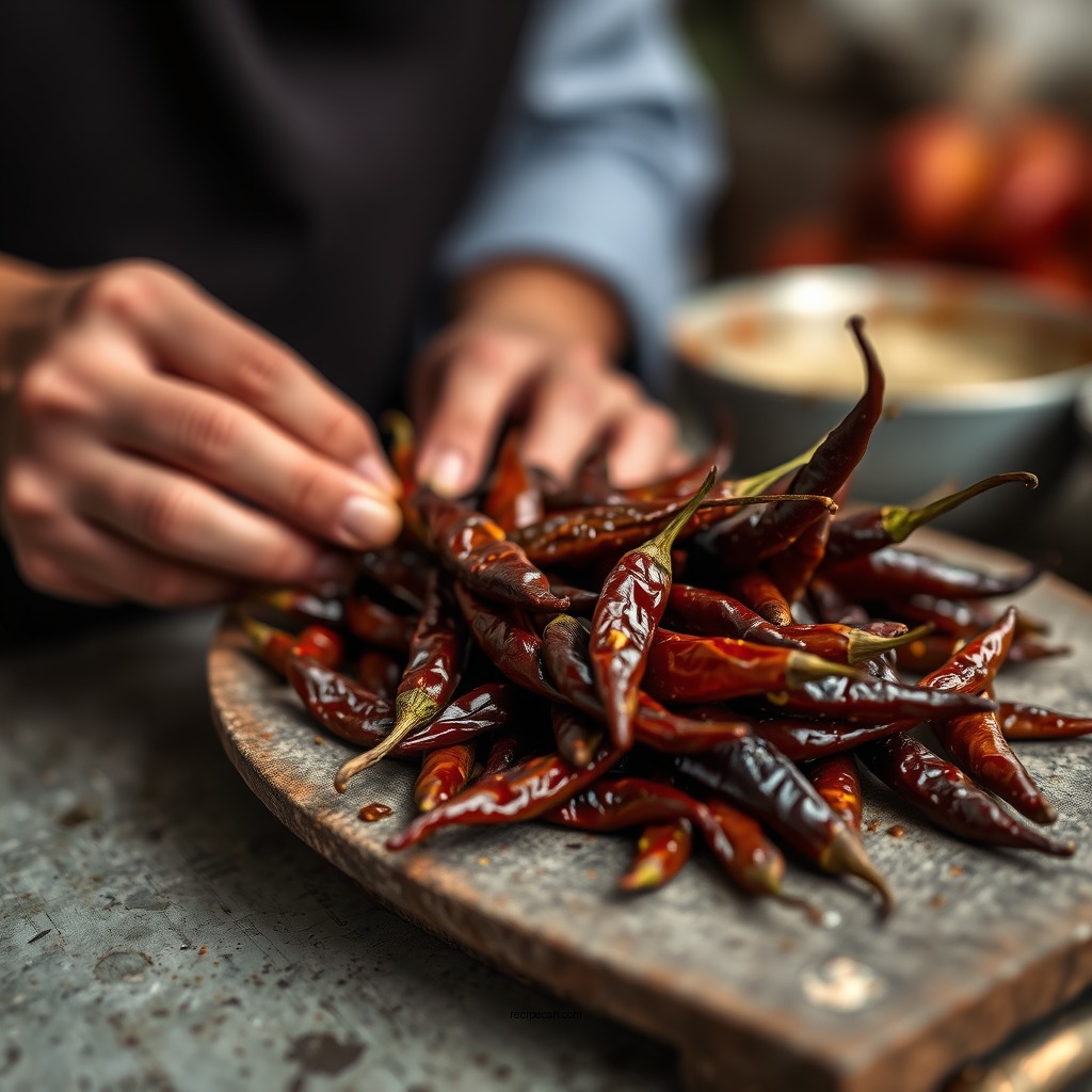 Preparing the Dried Chilies - mole sauce recipe