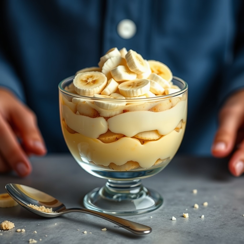 Layering the Banana Pudding - not your mama's banana pudding recipe by paula deen