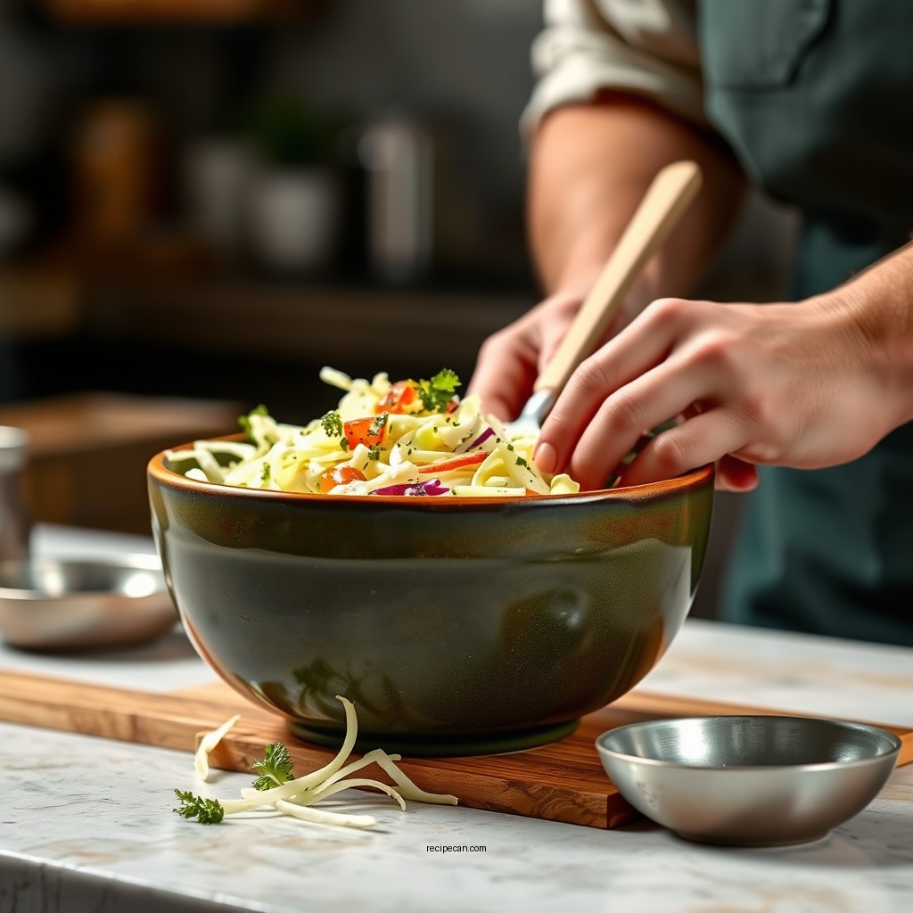 Preparing the Coleslaw Base - oil and vinegar coleslaw recipe