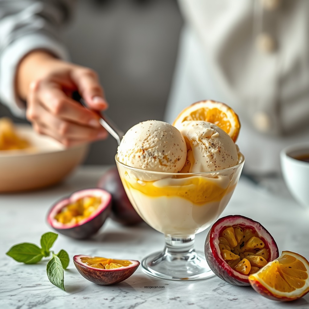 Preparing the Passionfruit Base - passionfruit ice cream recipe