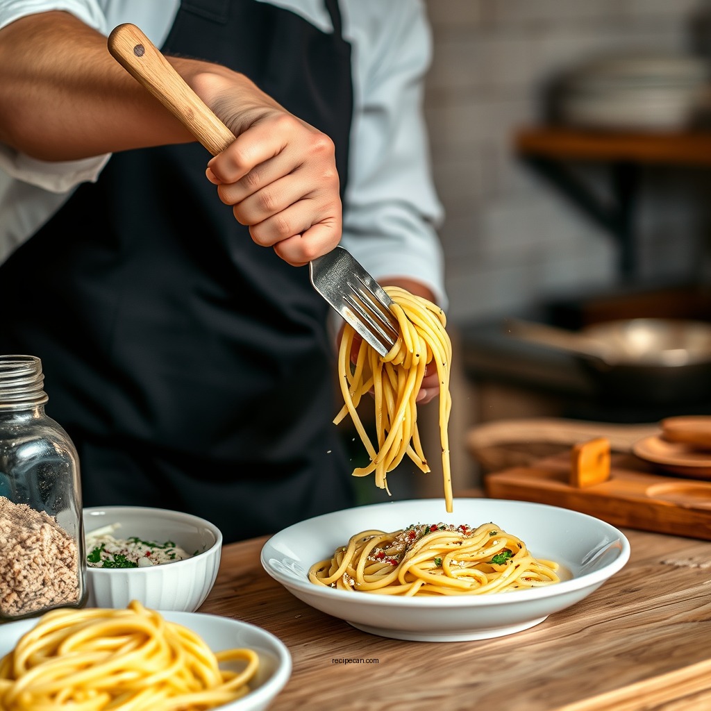 Preparing the Pasta - pasta carbonara sauce recipe
