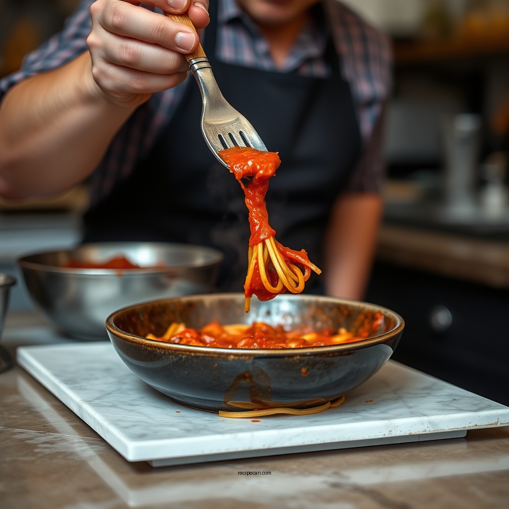 Preparing the Sauce - pasta in sauce recipe