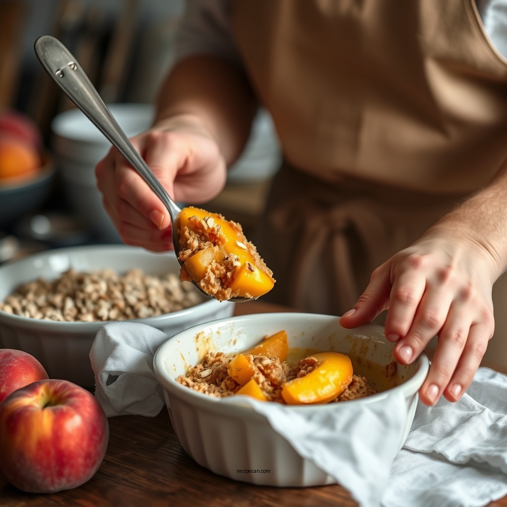 Preparing the Peach Filling - peach cobbler recipe with oats