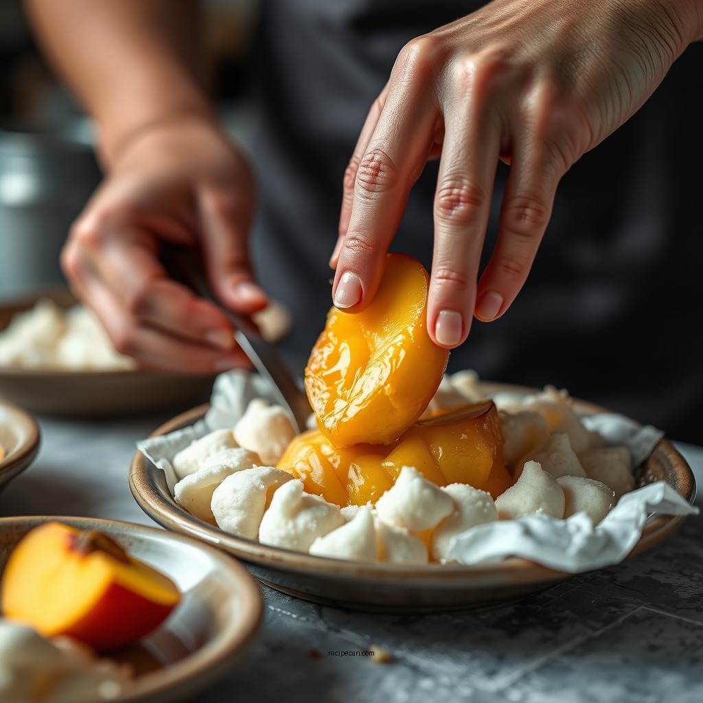 Making the Peach Filling - peach custard pie recipe