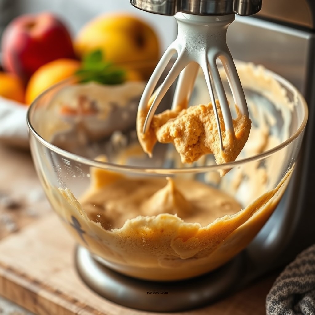 Mixing the Muffin Batter - peach muffin recipe