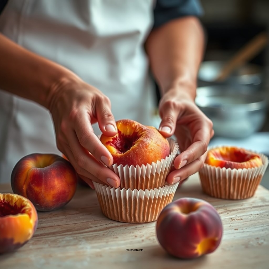 Preparing the Peaches - peach muffin recipe