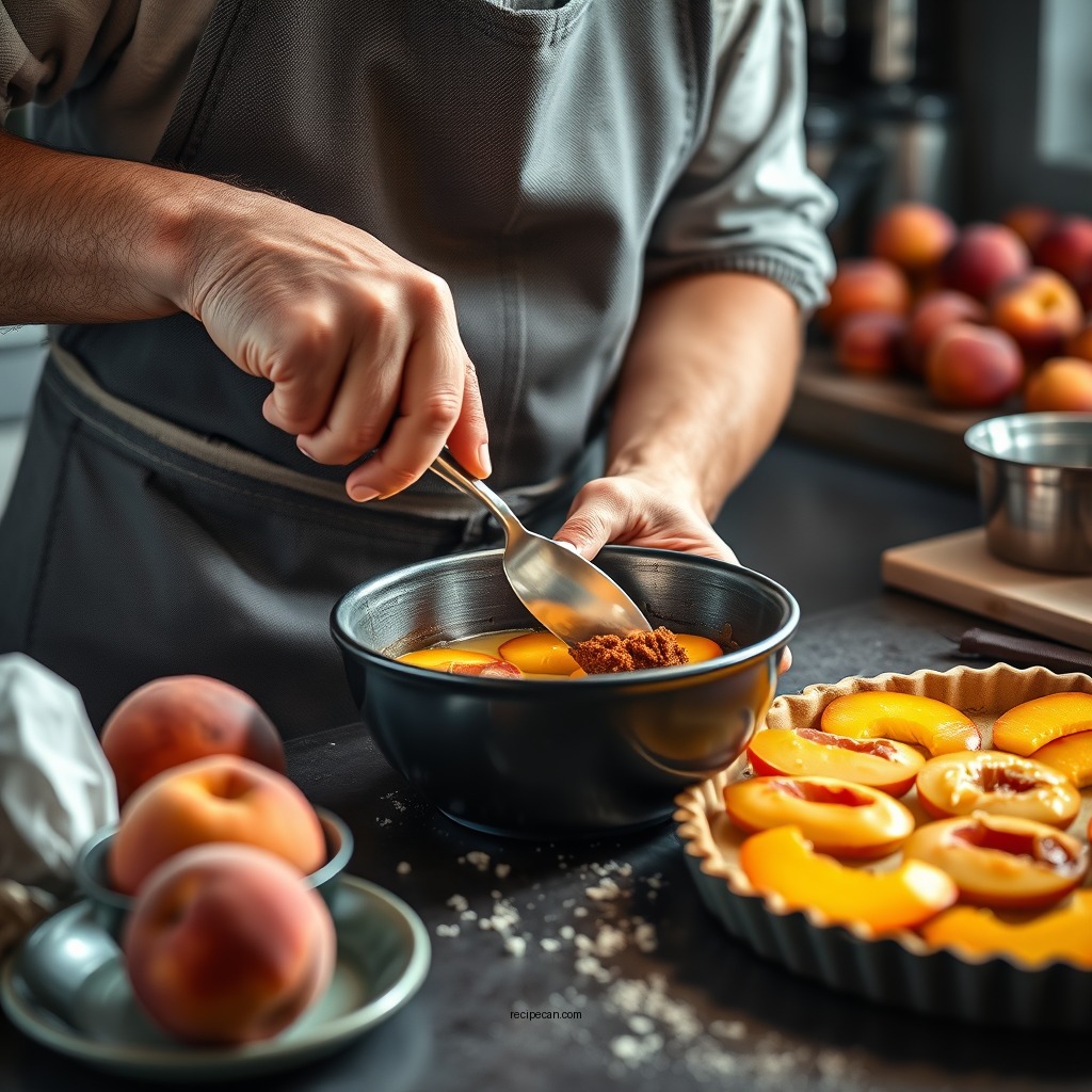 Preparing the Peach Filling - peach tart recipe