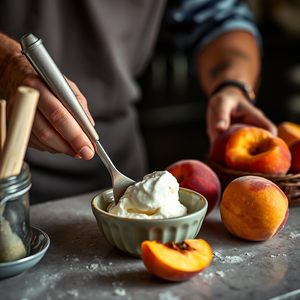 Preparing the Peaches - peaches and cream ice cream recipe