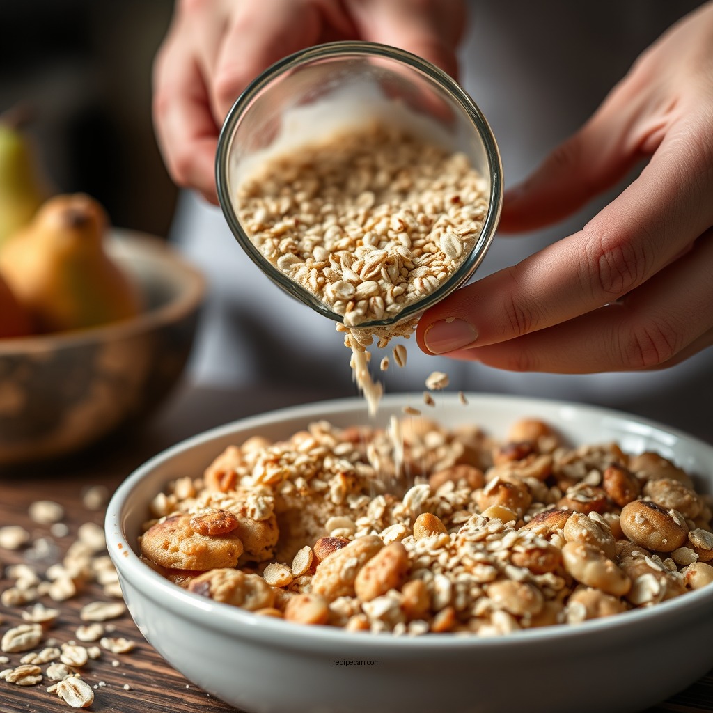 Making the Oat Topping - pear crisp recipe with oats