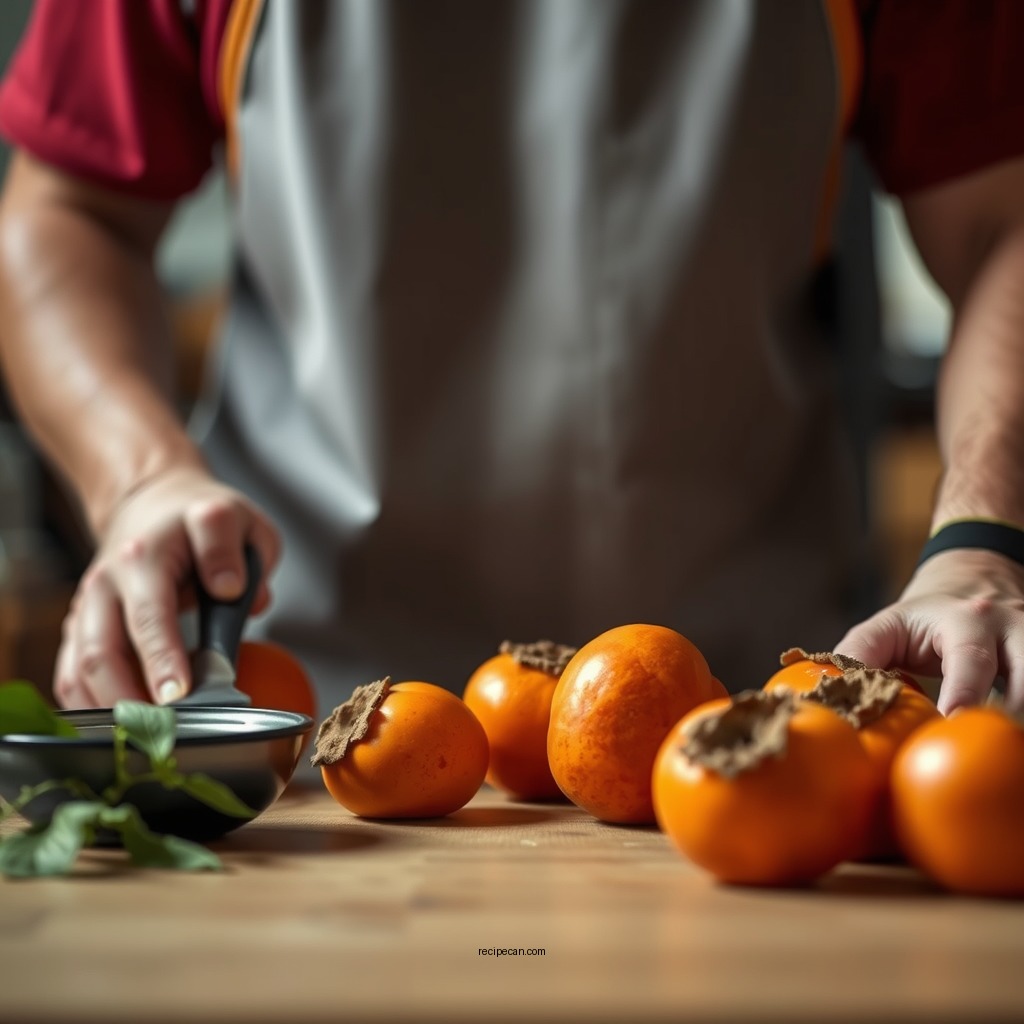 Preparing the Persimmons - persimmon pudding recipe steamed