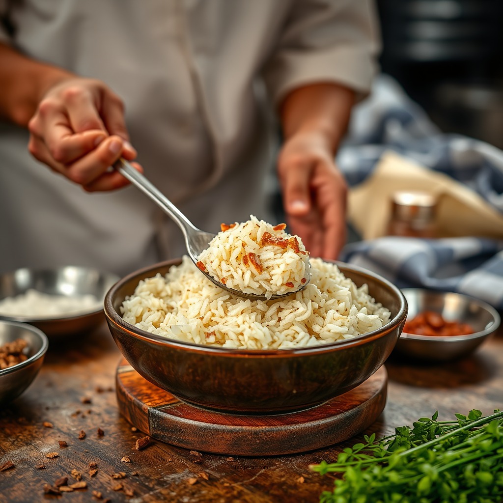 Preparing the Rice - peru rice pudding recipe