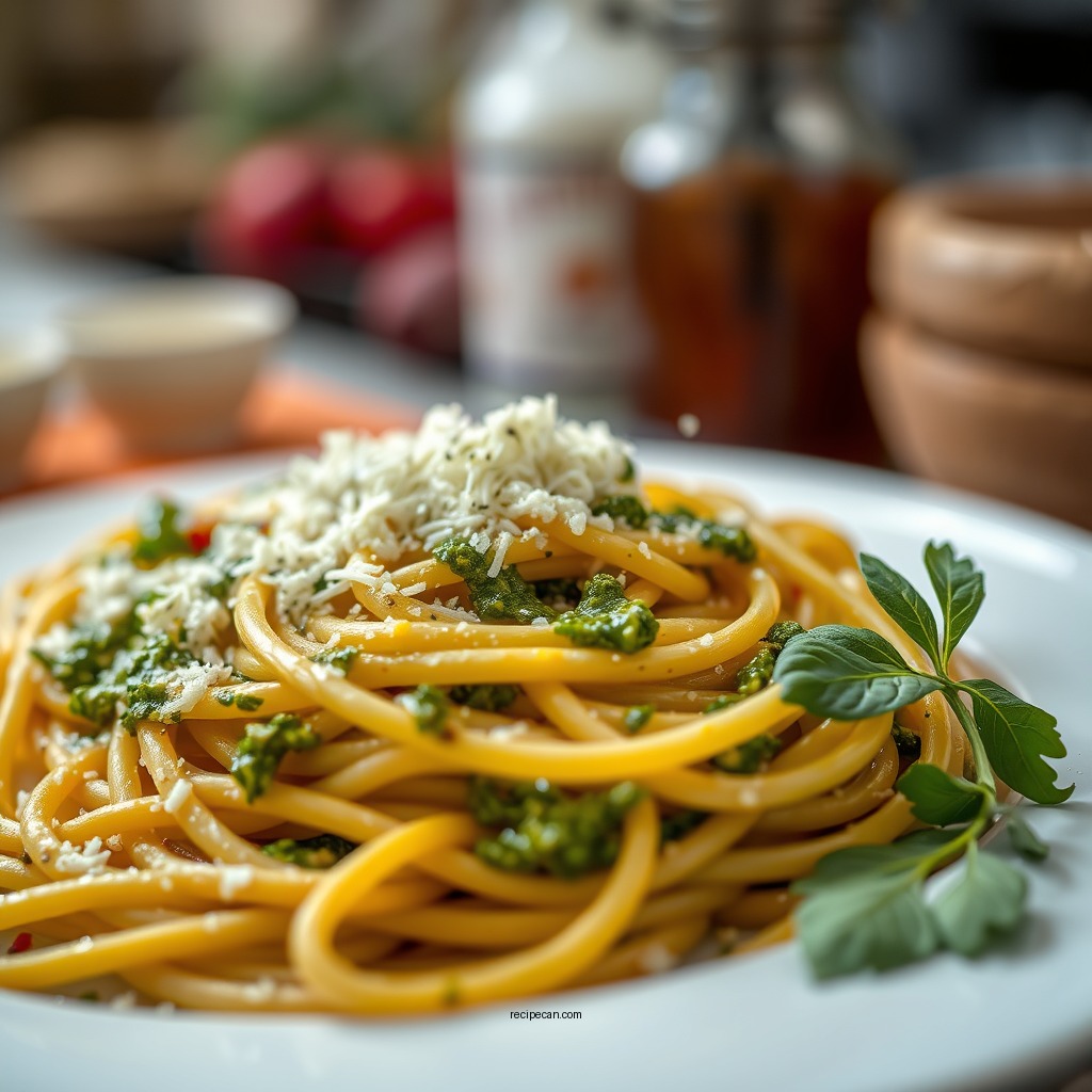 Cooking the Pasta - pesto sauce recipe for pasta