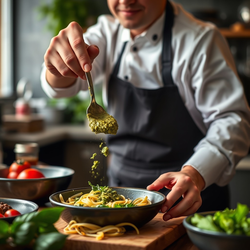 Step-by-Step Preparation - pesto sauce recipe for pasta
