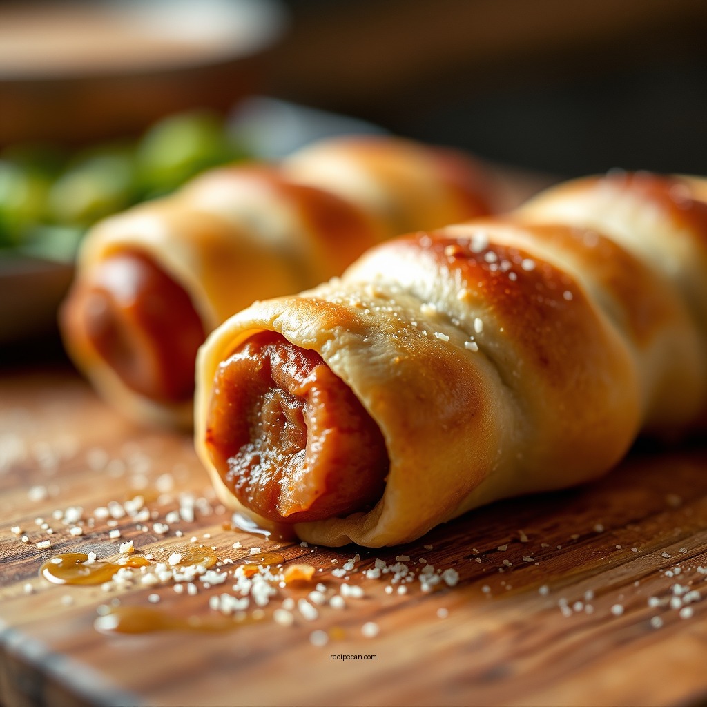 Wrapping the Sausages - pig in a blanket recipe crescent rolls
