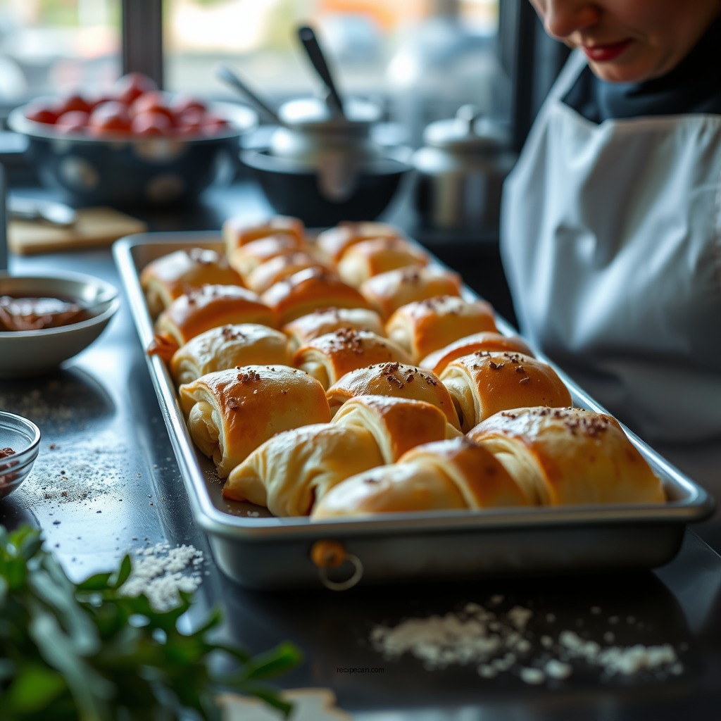 Preparing the Crescent Rolls - pigs in a blanket recipe crescent rolls