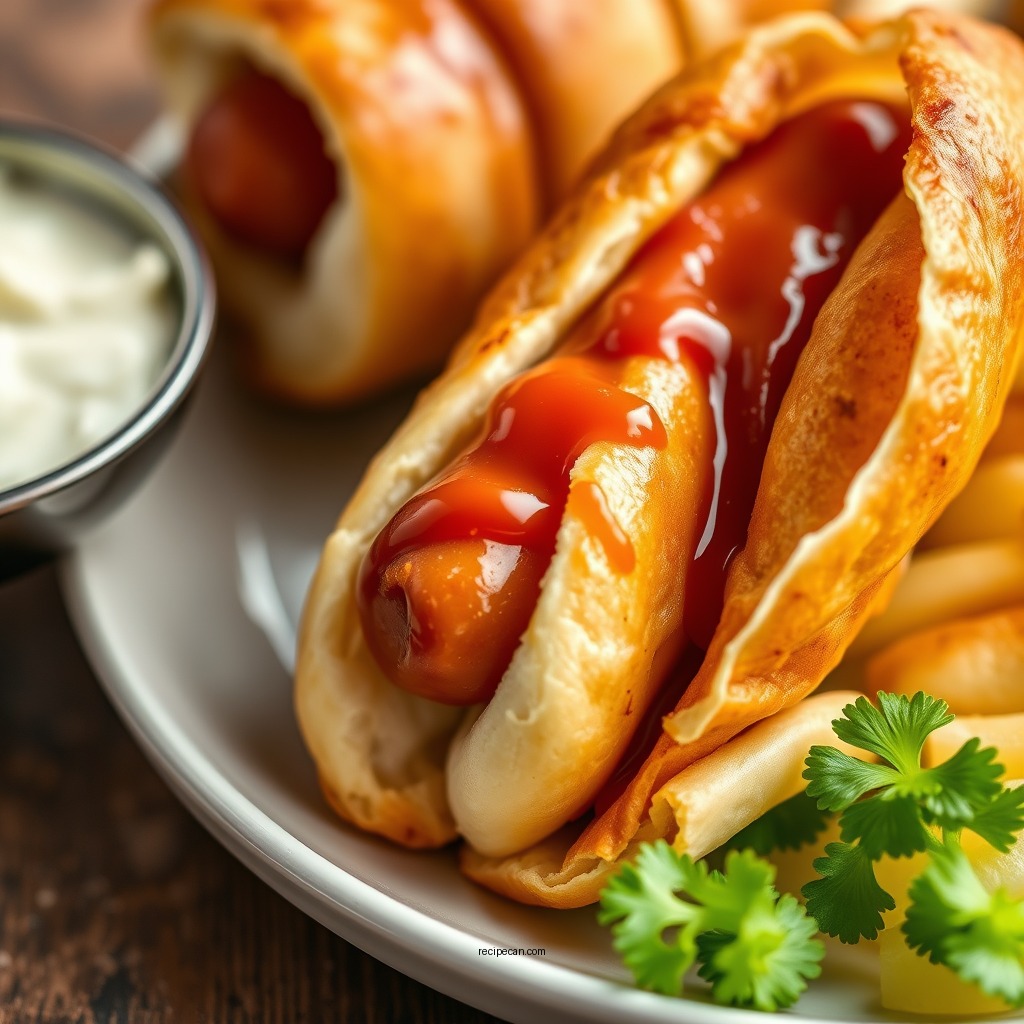Wrapping the Hot Dogs - pigs in a blanket recipe crescent rolls