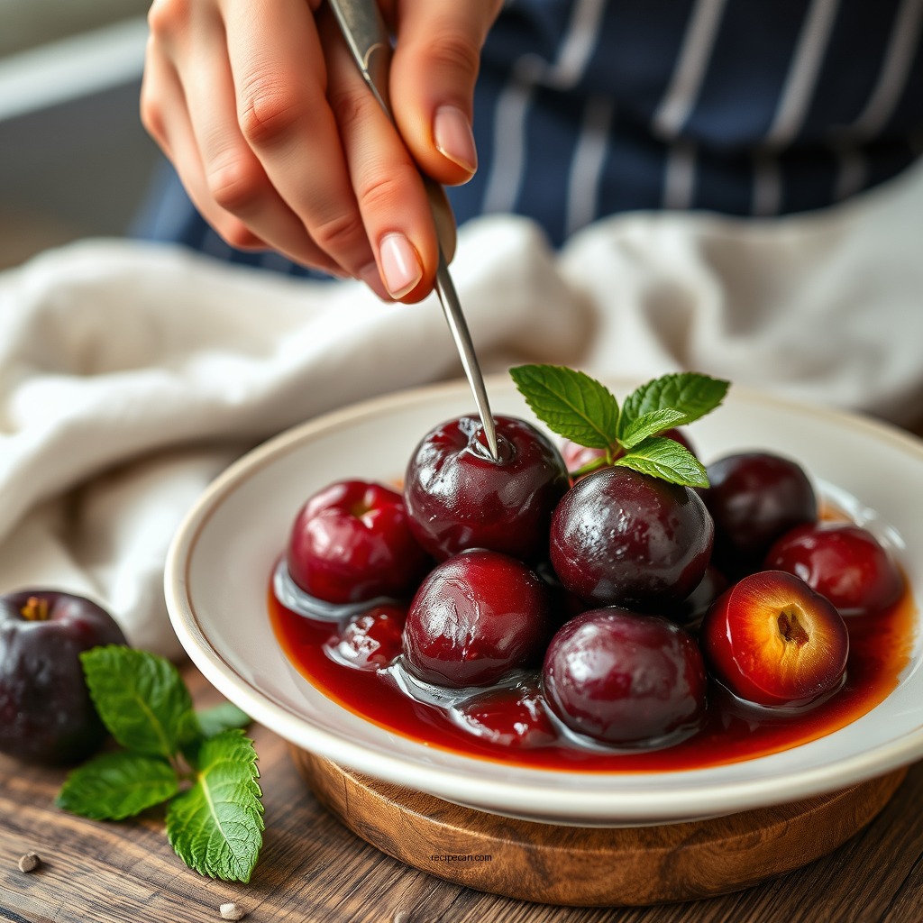Preparing the Plums - plum sauce recipe