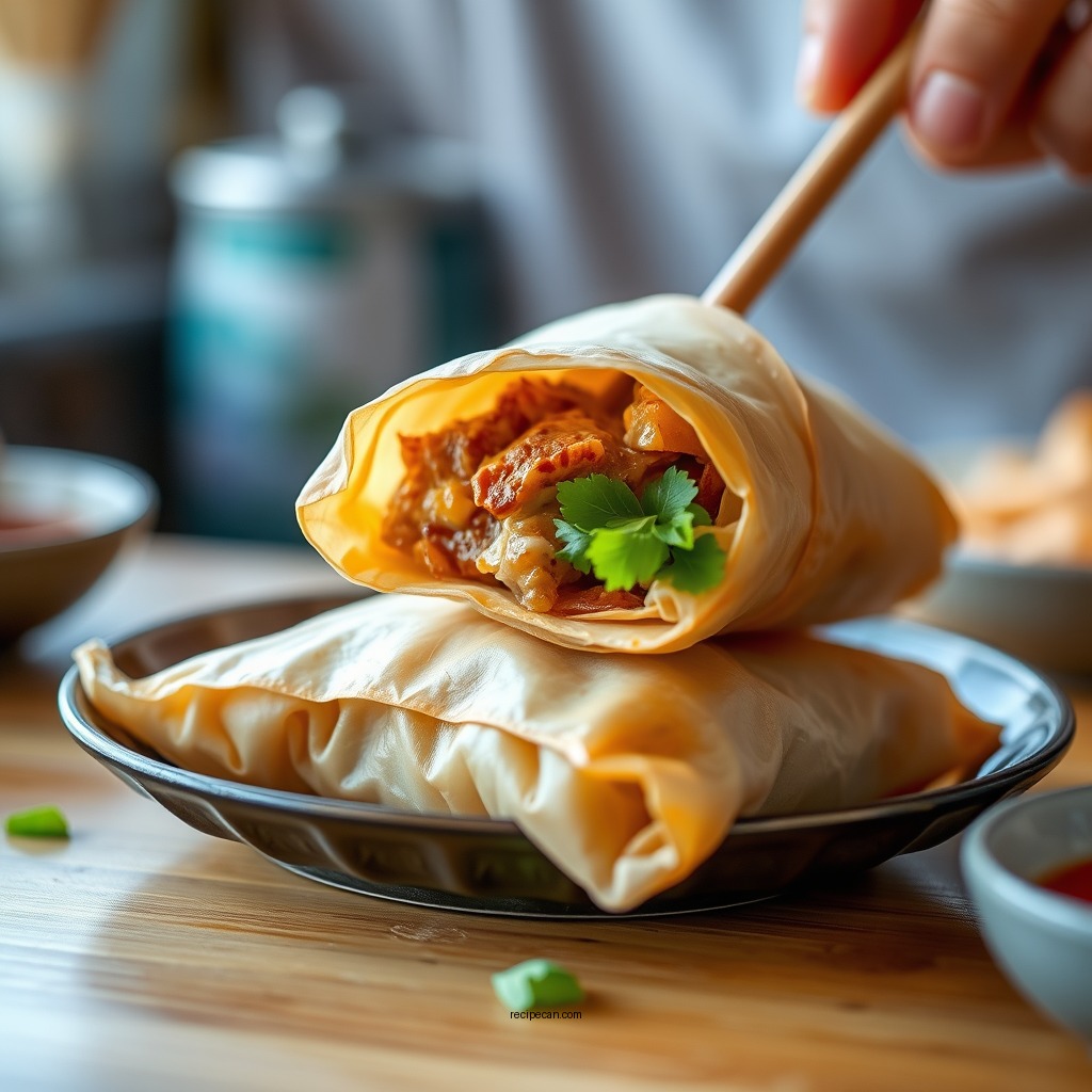 Wrapping the Egg Rolls - pork egg rolls recipe