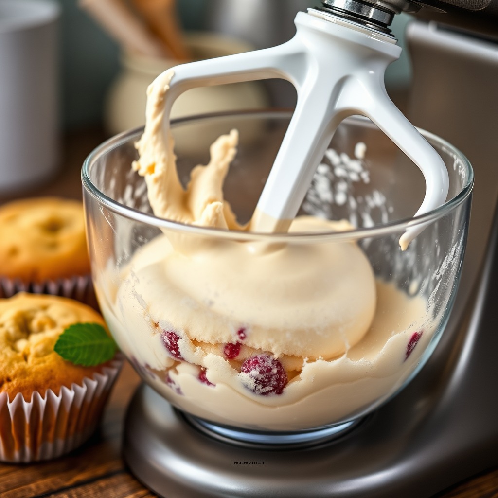 Mixing the Batter - raspberry muffin recipe