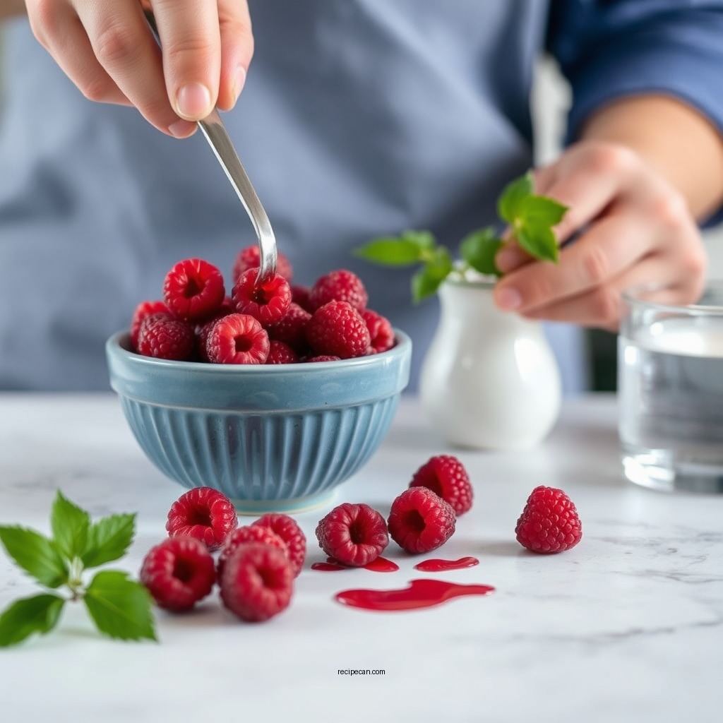 Preparing the Raspberries - raspberry syrup recipe for ice cream