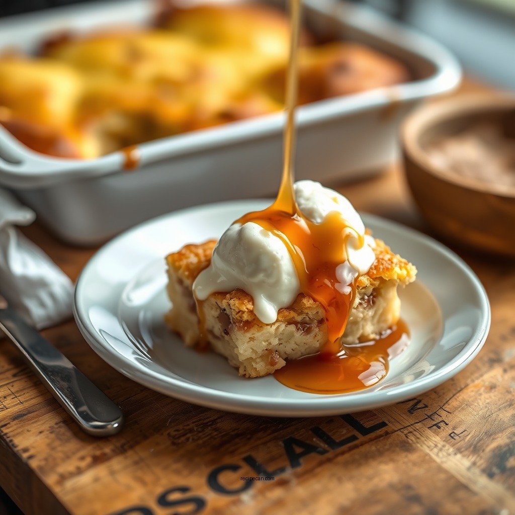 Baking the Bread Pudding - recipe bread pudding with caramel sauce