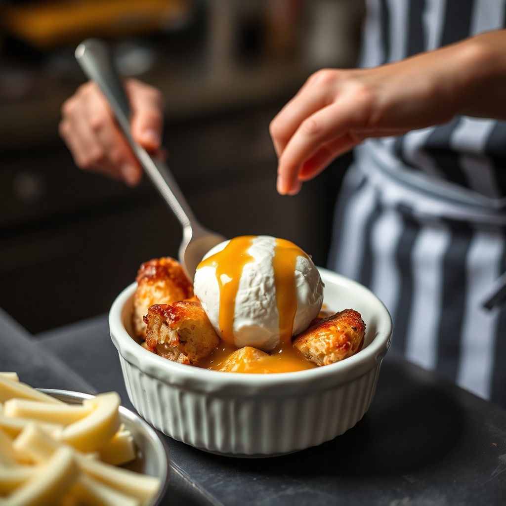 Preparing the Bread Pudding - recipe bread pudding with caramel sauce