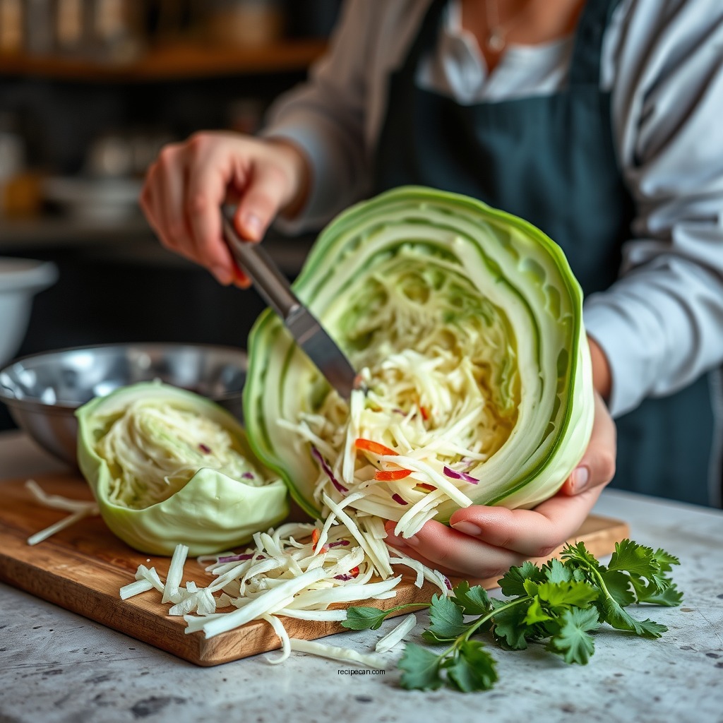 Preparing the Cabbage - recipe cabbage coleslaw