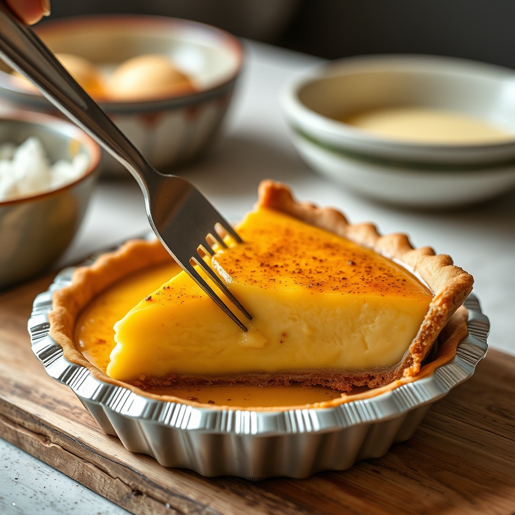 Making the Custard Filling - recipe egg custard pie