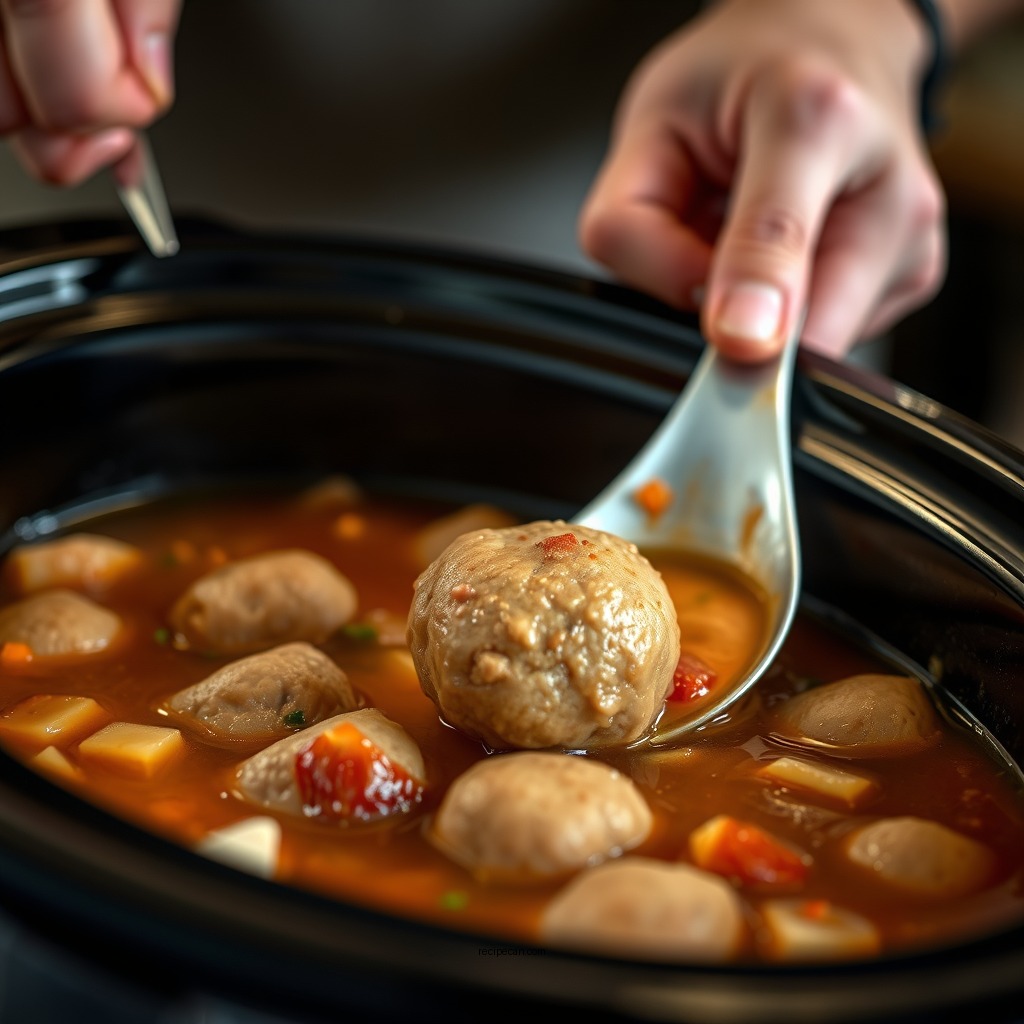 Assembling the Soup in the Crock Pot - recipe for albondigas soup crock pot