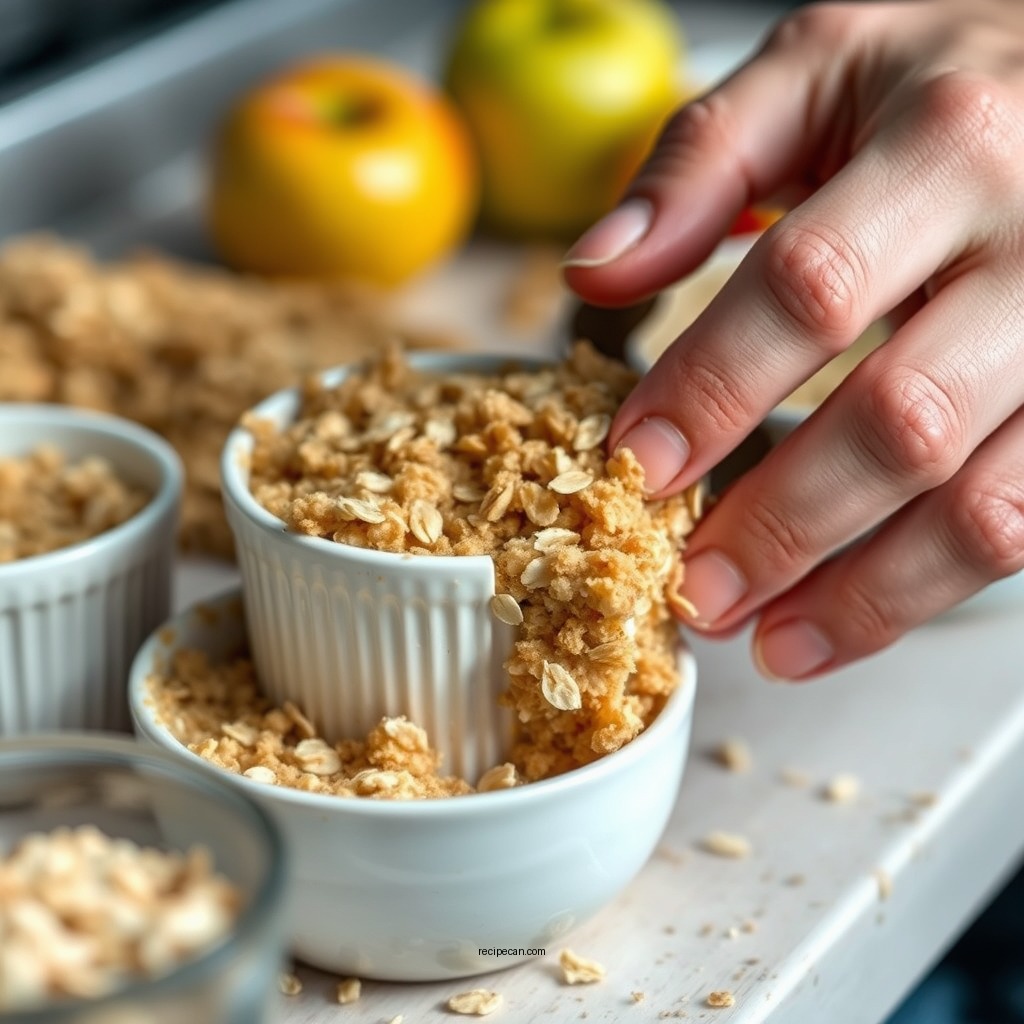 Making the Oat Topping - recipe for apple crumble using oats