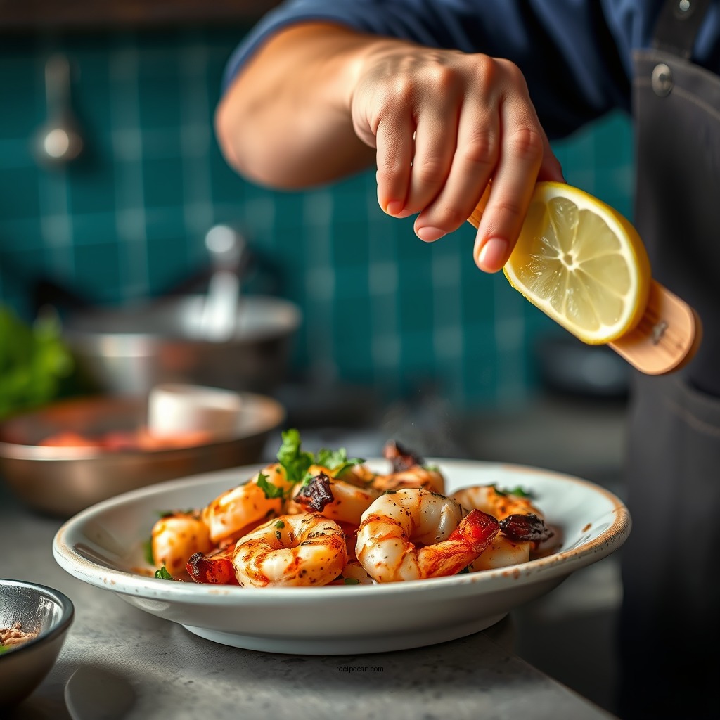 Preparing the Blackened Shrimp - recipe for blackened shrimp salad
