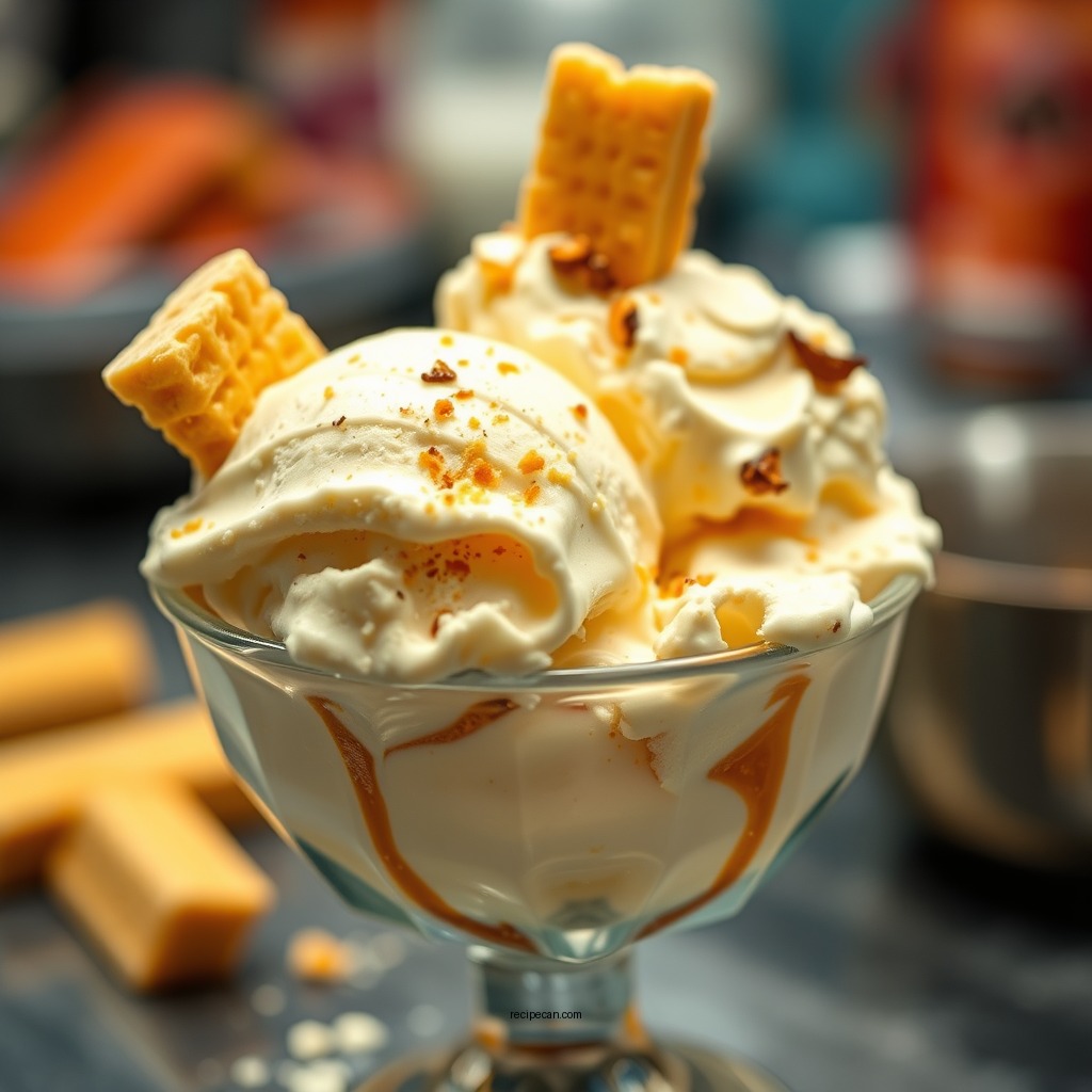 Churning the Ice Cream - recipe for butterfinger ice cream