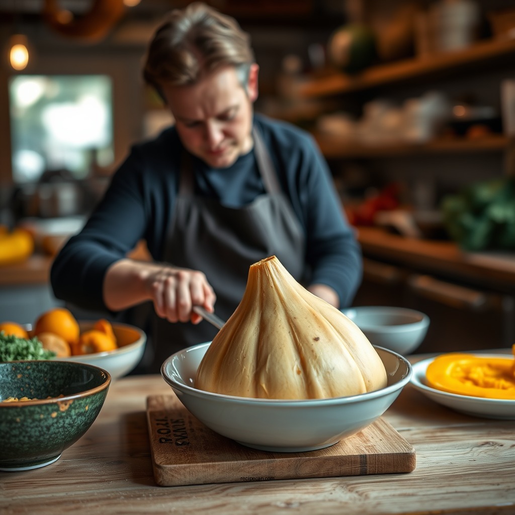 Preparing the Butternut Squash - recipe for butternut squash soup