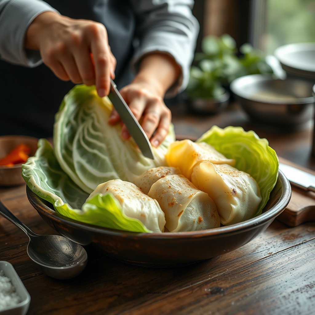 Preparing the Cabbage - recipe for cabbage rolls