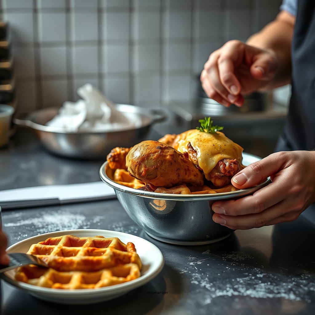 Preparing the Chicken - recipe for chicken and waffles