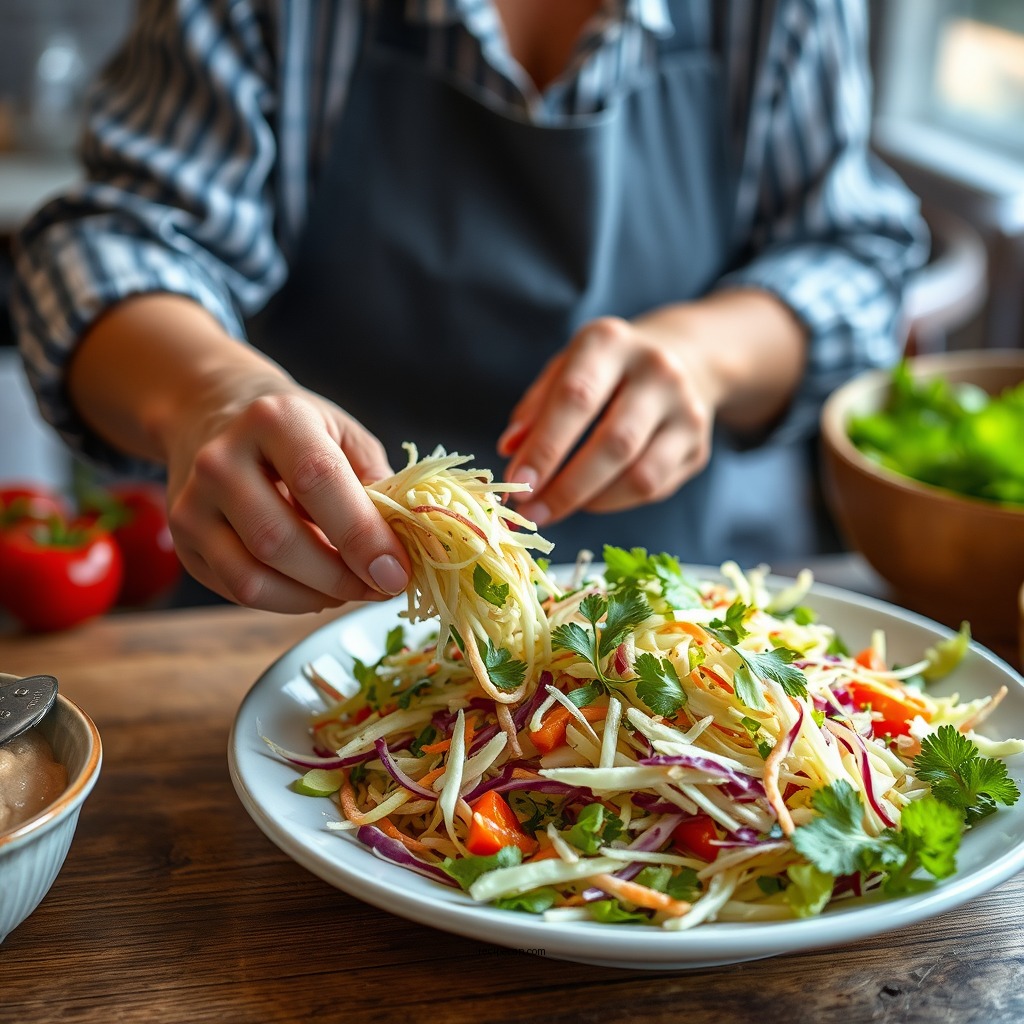 Preparing the Vegetables - recipe for coleslaw with vinegar